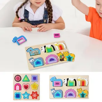 Medinių Gyvūnų Jigsaw Puzzles Montessori Mokymo KAMIENINIŲ Žaislai Spalvinga Geometrinis Modelis Dėlionės Žaidimas Motorinių Įgūdžių Vystymąsi Žaislas