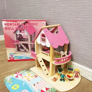 Mediniai Nešiojami Princesė Baby Doll House žaidimų namelį Vaikų Švietimo Interaktyvius Baldus Žaislas Namo Apdaila Lėlės LC002