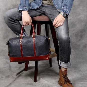 Paprastas atsitiktinis gamtos nekilnojamojo odos vyriški didelės talpos kelioninis krepšys retro vadovas dizaineris verslo savaitgalį duffel krepšys moterims