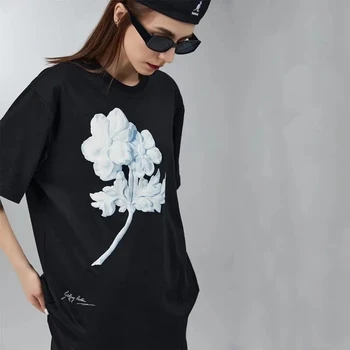 Yohji Yamamoto Y3 vyriški T-Shirt 2023 Vasaros Gipso trimatis Gėlių Spausdinti Modelis Y-3 trumpomis Rankovėmis Viršuje Vyrams Ir Moterims