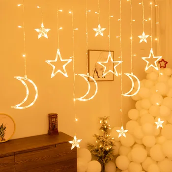 Moon Star LED Žibintai, String, Kalėdos, naujieji Metai Kabinti Užuolaidų Lempos Eid Mubarakas Šalies Dekoracija Namuose Miegamasis Ramadanas Kareem