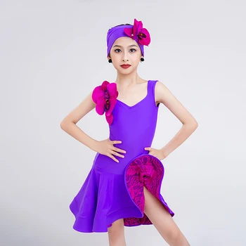 Lotynų Šokių Konkurencijos Suknelė Grils Violetinė Sportinių Šokių Kostiumas Vaikams Veiklos Dėvėti Vaiko Etape Praktikos Suknelės SL7057