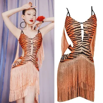 Lotynų suknelė salsa suknelė lotynų amerikos suknelę samba suknelė lotynų pratice dėvėti tigras spausdinti 80