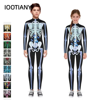 IOOTIANY Vaikai Halloween Kostiumai Skeletas 3D Skaitmeninis Spausdinimas Partywear Jumpsuits Apranga Liesas ilgomis Rankovėmis Komfortą Jumpsuit