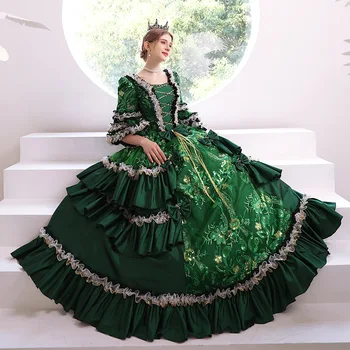 Viduramžių Šalis Princesė Renesanso Cosplay Nėrinių Grindų Ilgis Kamuolys Suknelė Žalia Šviesą Palace Europos Karalienės Suknelės Moterims, Vestidos