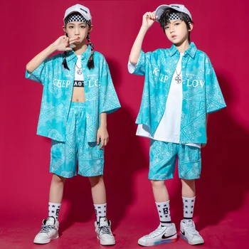 Vaikų Koncertas Kpop Apranga Hip-Hop Drabužių Spausdinti Marškinėliai Topai Streetwear Šortai Girl Berniukas Veiklos Džiazo Šokio Kostiumų Drabužiai