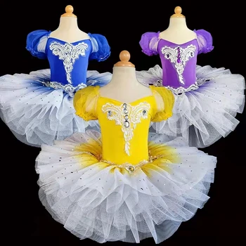 2022 Mew Ballerina Pasakų Prom Šalies Kostiumas Vaikams Blizgučiais Gėlių Suknelė Mergaičių Šokių Drabužiai Gimnastikos Baleto Leotard Tutu Suknelė
