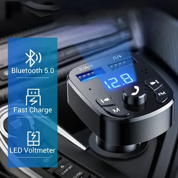 Bluetooth 5.0 FM siųstuvas 2USB automobilių greitas įkroviklis automobilinis MP3 grotuvas, 