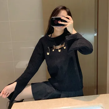 Aukštos Kokybės Korėjos Stiliaus Juodoji Skylė Džemperis Moterims Laisvi Drabužiai 2023 Naujas Mados Slouchy Megztinis