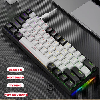 K620 Mini Žaidimų Mechaninė Klaviatūra 61 Klavišai, mygtukai RGB Apšvietimu Hotswap Tipas-C Laidinio Žaidimų Klaviatūra PBT Keycaps 