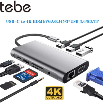 10 1 C Tipo Hub USB Skirstytuvo C iki 4K HDMI-adapteris VGA, RJ45, Ethernet 
