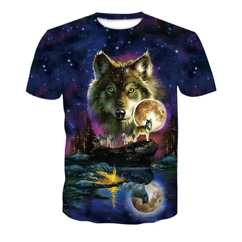 Vasarą Vyrai Naujausias Wolf 3D Spausdinimo T-shirt Cool Vyrų Apvalios Kaklo trumpomis Rankovėmis Drabužius, Trišakiai gyvūnų Mados Patogus Atsitiktinis Viršūnės