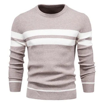 Nauji vyriški laisvalaikio juostele vyrų megztinis (puloveris spalvų atitikimo apvalios kaklo vyrų džemperis džemperis vyrams