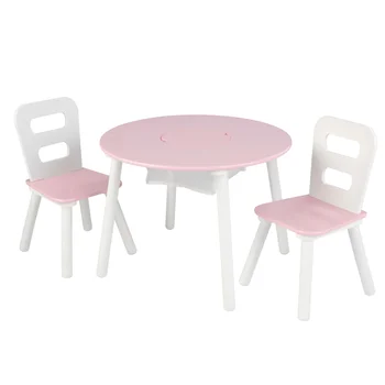 Mediniai Vaikai Turas Saugojimo Stalas Ir 2 Kėdės Rinkinys, Rožinis Ir Baltas