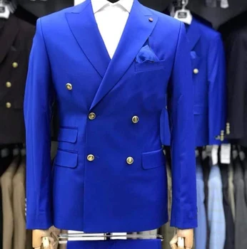 JELTONEWIN Naujo Dizaino Royal Blue Vyrų Kostiumai, Vestuvių Prom Terno Masculino Slim Fit Jaunikis Tuxedos Dvigubo Breasted Švarkas 2 vnt