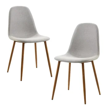 Minimalista Audinio Valgomojo Kėdės su Medienos Grūdų, Metalo Kojos, 2, Šviesiai Pilka/Natūrali
